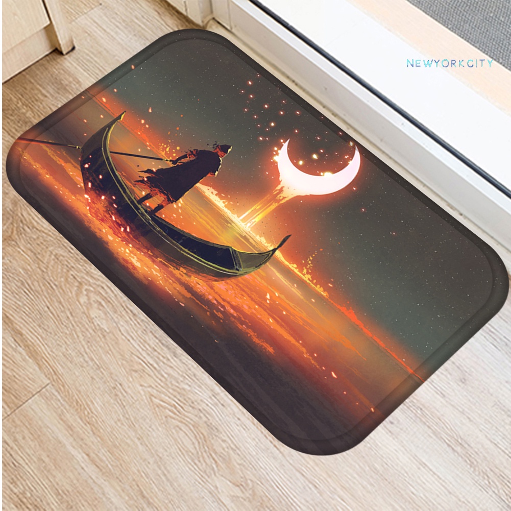 Thảm lót cửa chùi chân Chống Trượt Họa Tiết Phong Cảnh Đêm Hoạt Hình