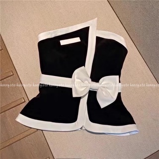 HANNY A71 Áo quây nơ đen trắng