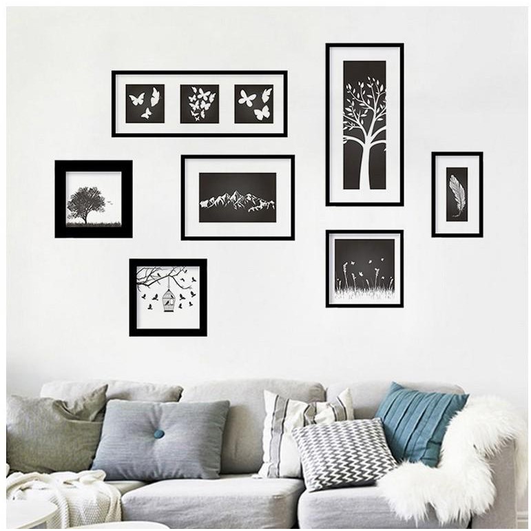 Tranh dán tường bộ 7 khung ảnh đen trắng trang trí ấn tượng