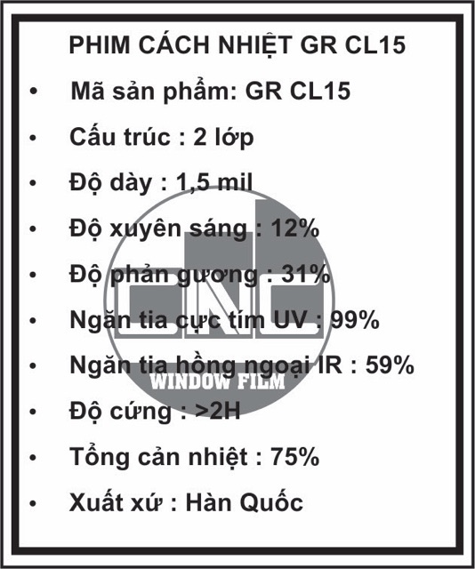 1,5m2 Phim cách nhiệt hàn quốc GR CL15