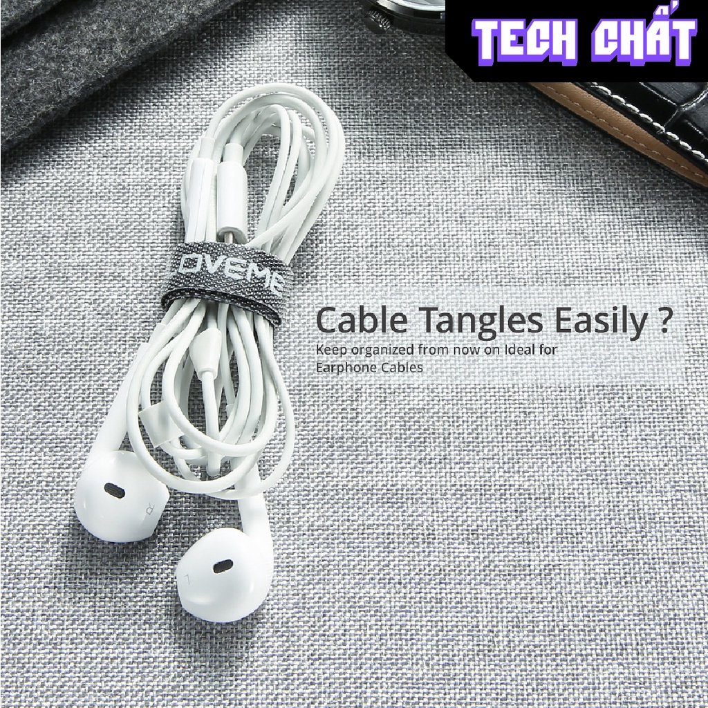 Băng gai quấn dây sạc điện thoại tai nghe CHÍNH HÃNG DRAPOW velcro có lỗ xỏ giữ chống mất gọn gàng tái sử dụng nhiều lần