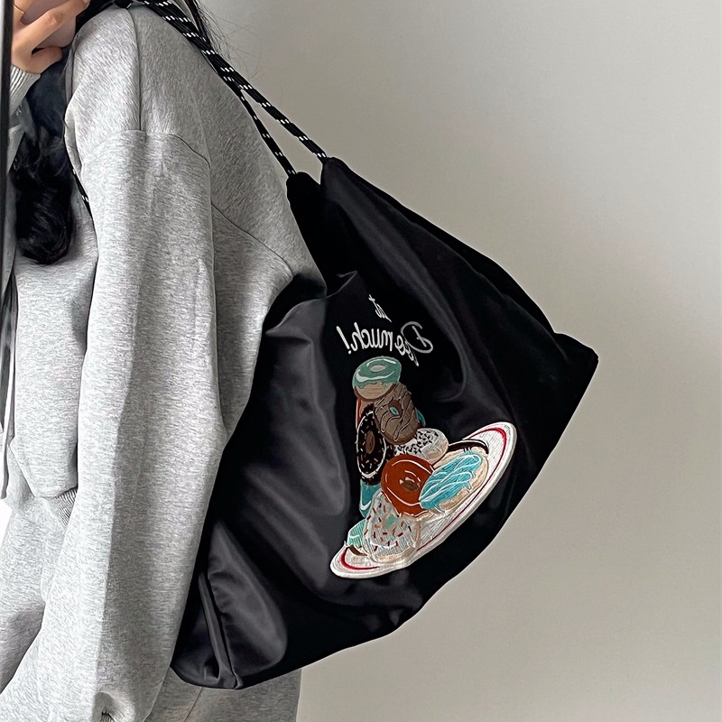 Túi Đeo Vai Vải canvas Cỡ Lớn Thêu Họa Tiết Phong Cách Nhật Bản Thời Trang Cho Nữ