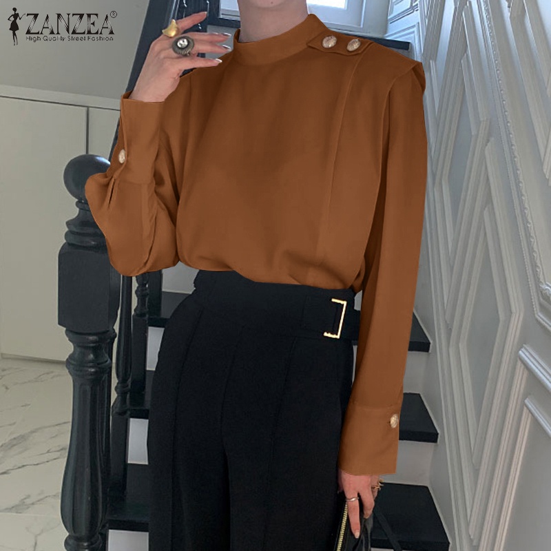 Áo tay dài Zanzea cổ lọ màu trơn phong cách retro dành cho nữ