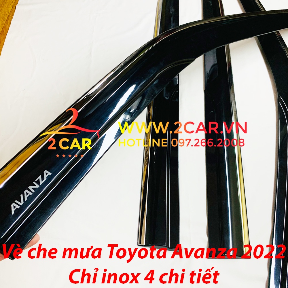 Vè che mưa, viền chắn mưa xe Toyota Avanza 2022 loại chỉ Inox 4 chi tiết cao cấp