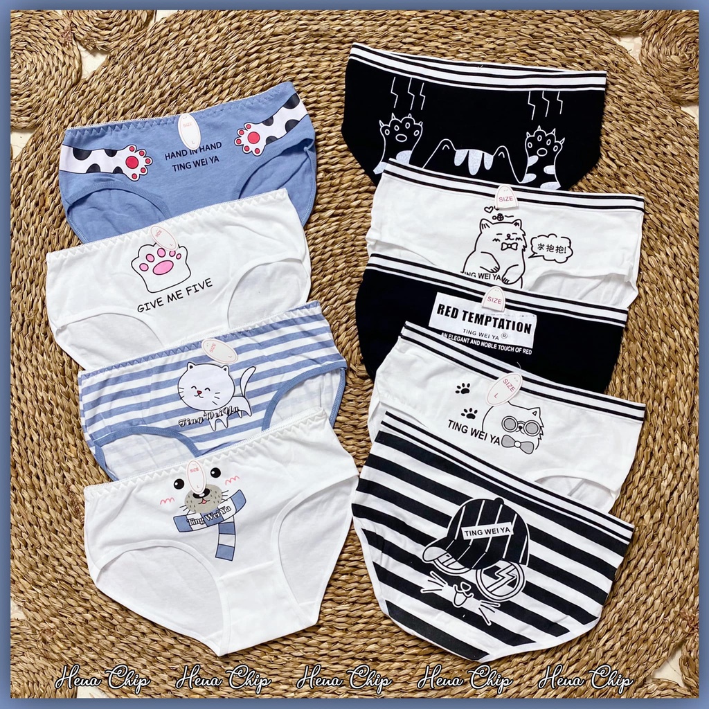 Quần Lót Nữ Hoạ Tiết Hình Thú Dễ Thương Quần Chip Tam Giác In Hình Mèo Xanh Cute