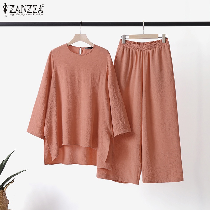 Zanzea Set Áo Tay Lỡ Cổ Tròn Và Quần Dài Ống Rộng Phong Cách Hồi Giáo Dành Cho Nữ