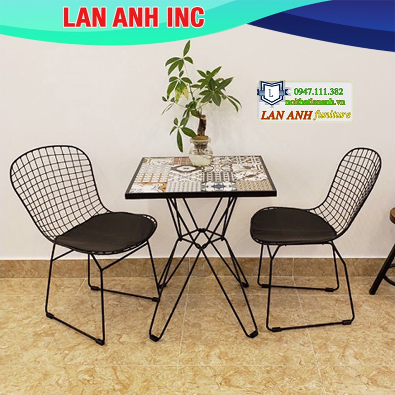 Ghế sắt cafe ngoài trời sơn tĩnh điện nệm simili đẹp LASK01