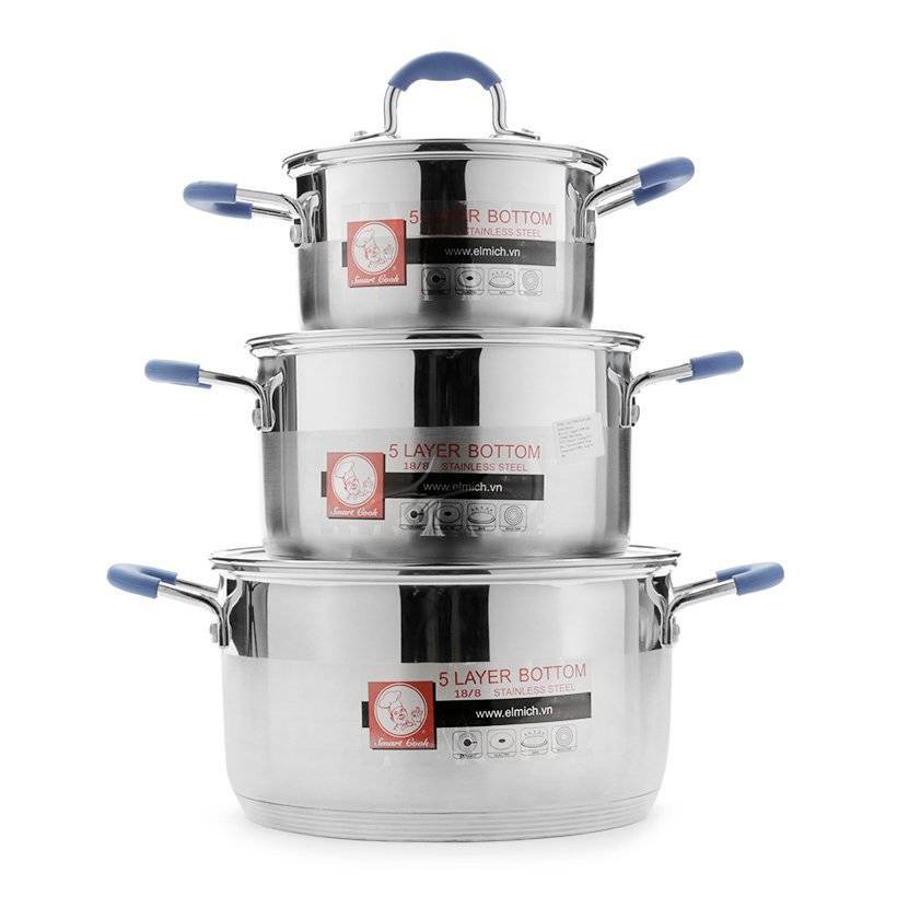 Bộ nồi Inox Smartcook 5961 3 chiếc cỡ 16cm, 20cm, 24cm-SMR3 hàng cao cấp