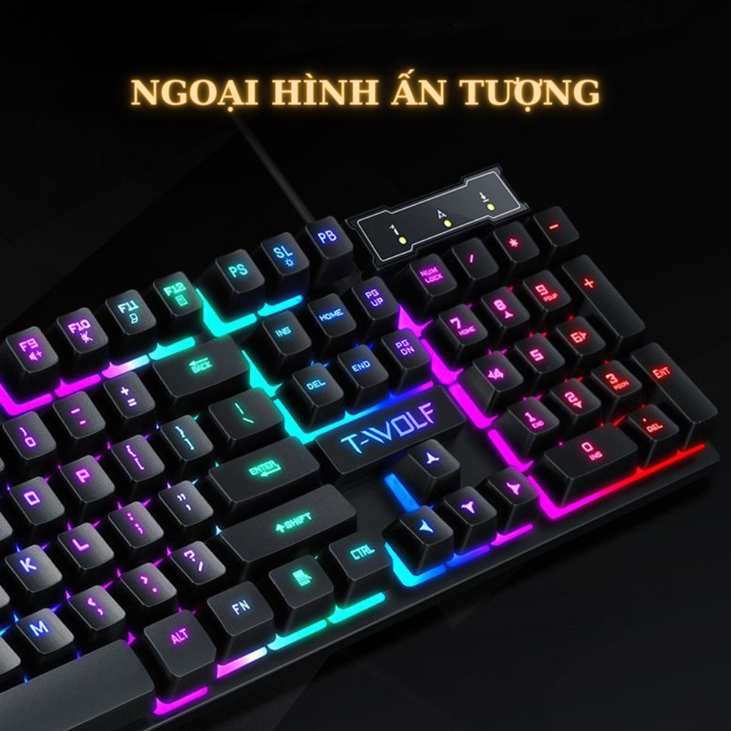 Bàn phím giả cơ chuyên gaming T16 thế hệ mới chính hãng T-Wolf, led 7 màu ấn tượng đỉnh cao dành cho game thủ