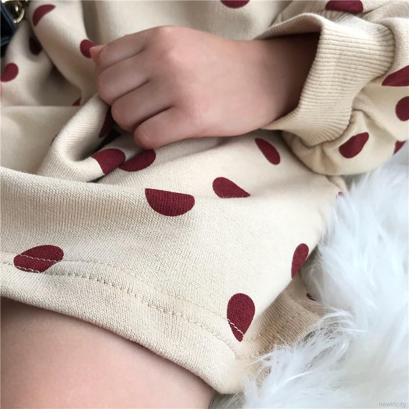 Đầm cotton dài tay họa tiết chấm bi cho bé