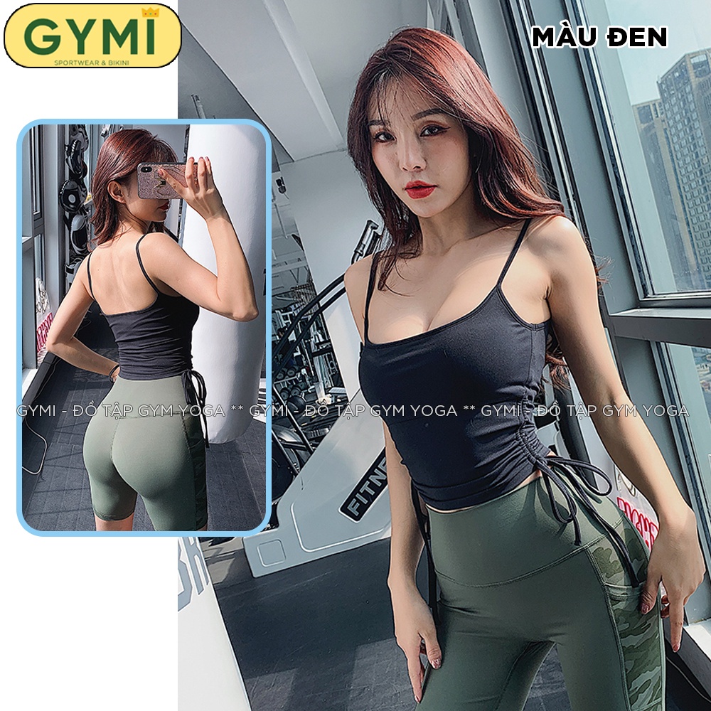 Áo bra tập gym yoga nữ GYMI AL04 dáng croptop 2 dây thể thao chất thun poly lạnh kèm dây rút nâng đỡ ngực