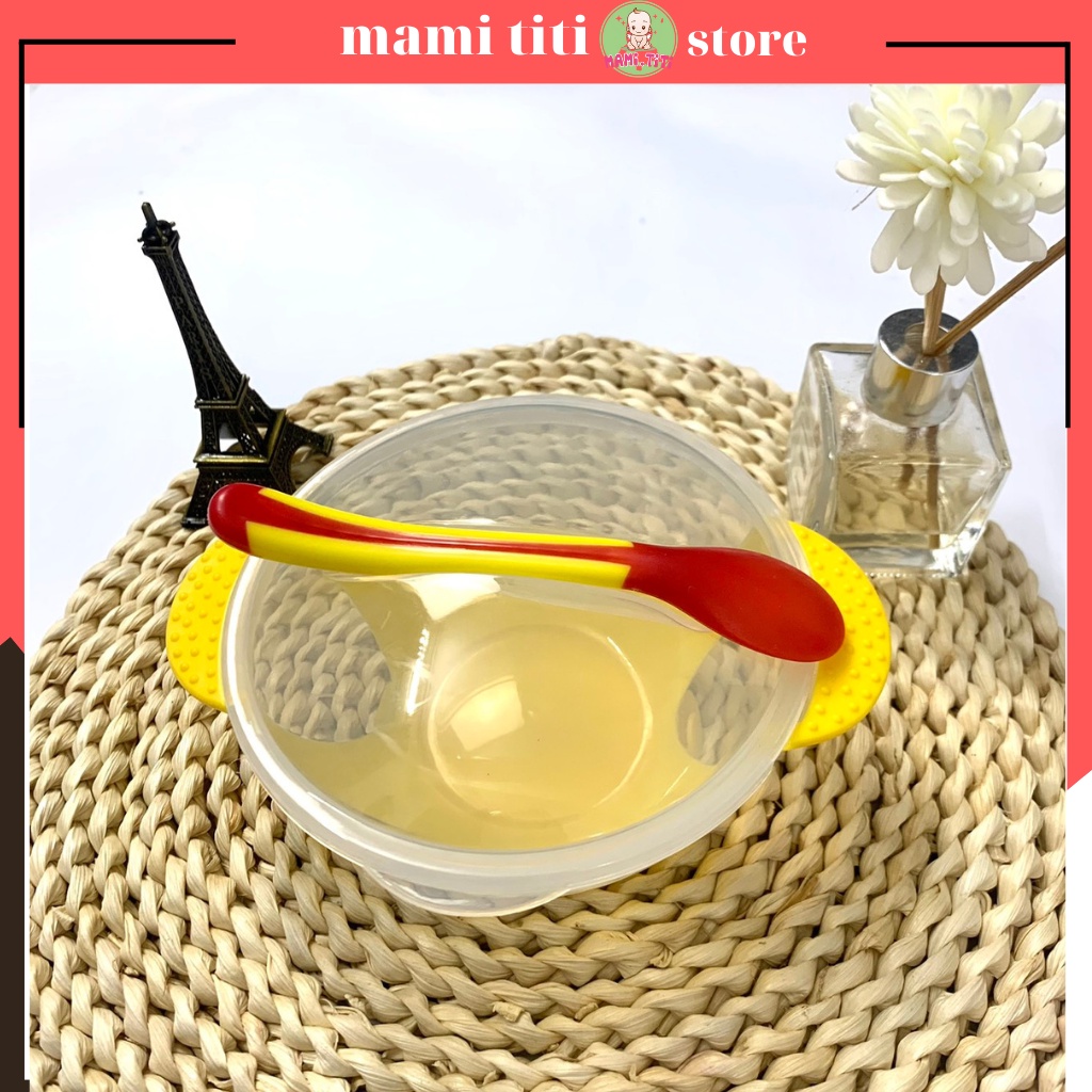 Bát ăn dặm, BỘ BÁT CHỐNG ĐỔ CÓ NẮM KÈM THÌA  BÁO NÓNG