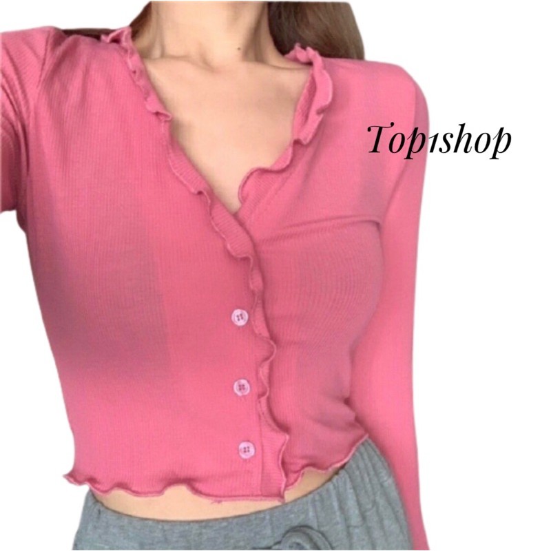 Áo croptop dài tay nút bèo (al)
