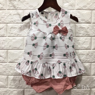 🌸🌺Bộ lụa đũi mềm hoạ tiết hoa nhí đính nơ cho bé gái🎀🎀