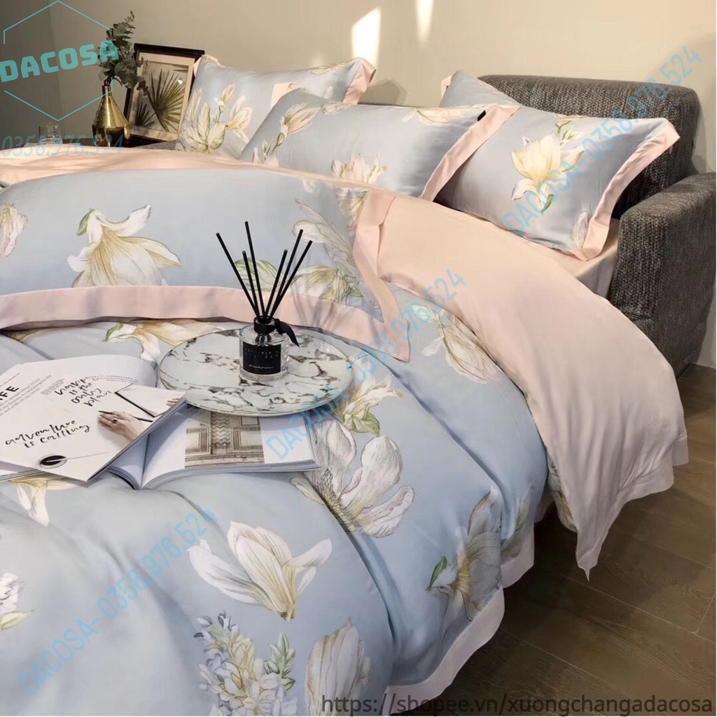 Chăn Ga Gối Lụa Tencel 100s Phong Cách Vintage Trang Nhã Nhập Khẩu Nguyên Bộ - Dacosa