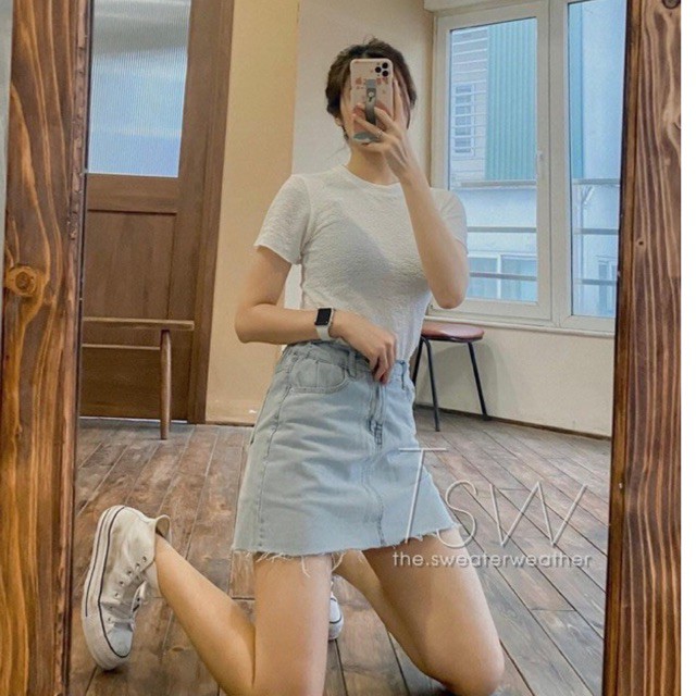chân váy jean chữ a