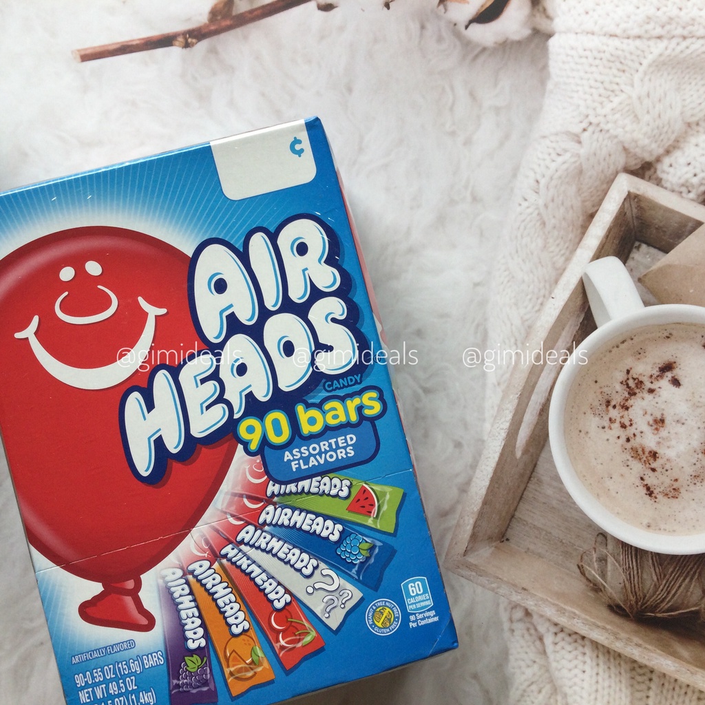 Kẹo dẻo trái cây Air Heads 15.6g (1 thanh kẹo) - Mỹ (vị Dưa hấu, Nho, Cherry,...)