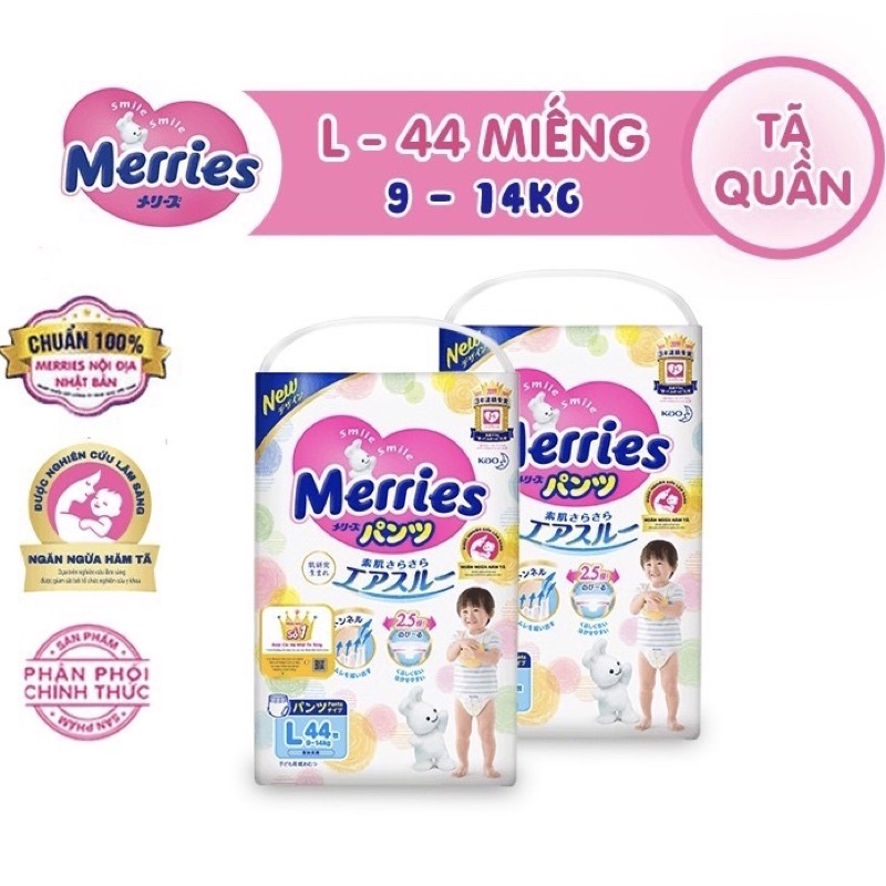 Combo 2 Tã/bỉm quần Merries size M / L / XL / XXL