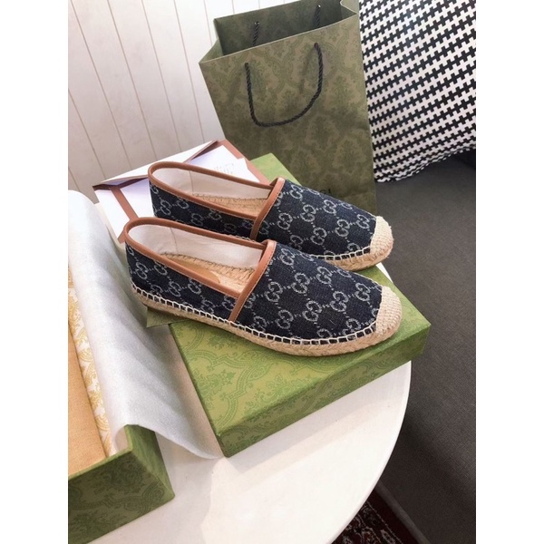 Giày slip on guci hoạ tiết đế cói fullbox