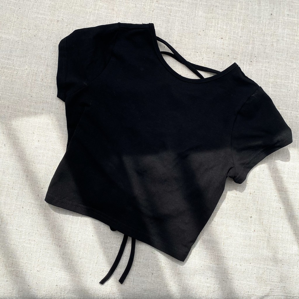 Áo croptop cutout đan dây lưng buộc dây sau cộc tay Mia Ritta A2082 ảnh thật