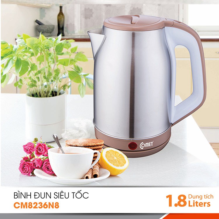 Bình Đun Siêu Tốc Comet CM8236  - Thân ruột inox 304 cao cấp - Hàng mới