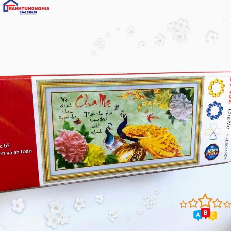 Tranh đính đá ABC tự làm CHA MẸ. Kích Thước: 80cm x 45cm