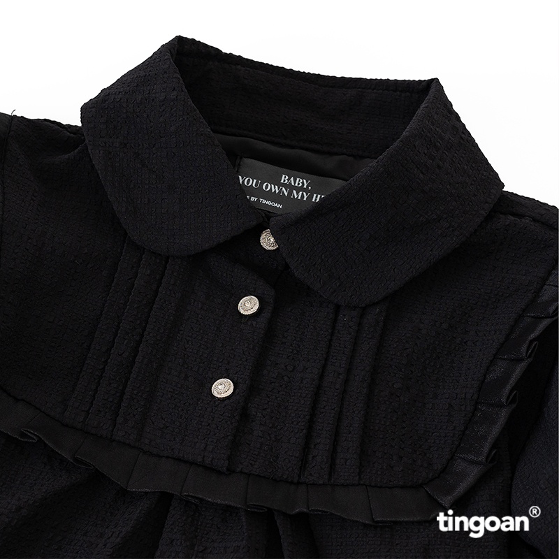 TINGOAN® - Áo somi crop lửng babydoll cổ chi tiết tay dài bồng 2 nấc đen PASTEL MIMI SHIRT/BL