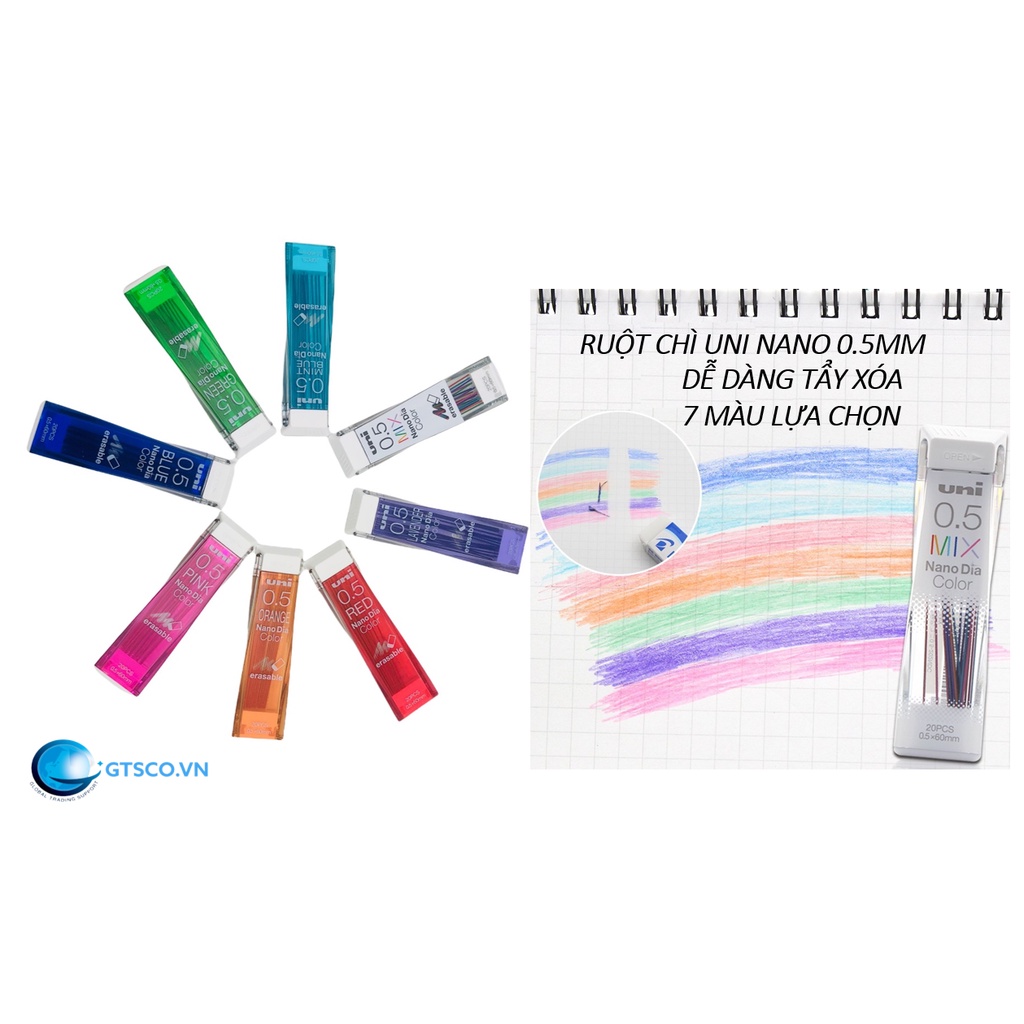Ngòi chì bấm cơ khí 7 màu UNI NANO DIA COLOR