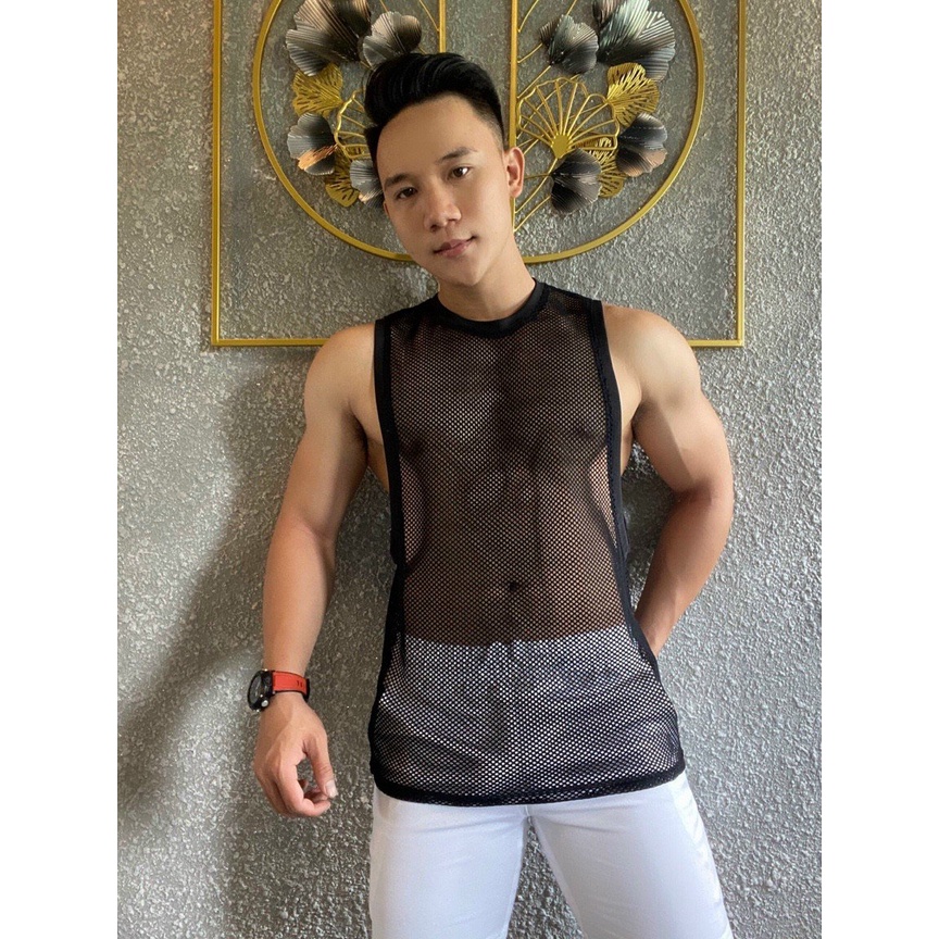 Áo lưới nam nách rộng freesize