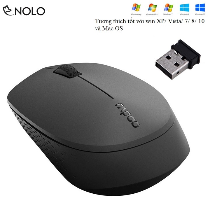 Chuột Không Dây Wireless 2.4Gh Rapoo Ergonomic Model M100 Dùng 1 Viên Pin AA