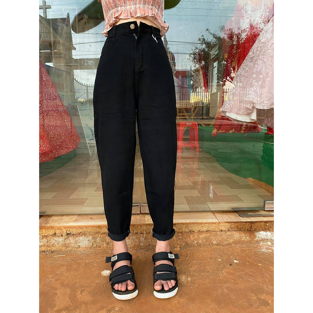 QUẦN BAGGY JEAN NỮ LƯNG CAO MÀU ĐEN CAO CẤP NITI LAI CUỐN ĐỦ SIZE CHẤT VẢI DÀY DẶN, MỀM MỊN, SIÊU THOẢI MÁI, FORM CHUẨN
