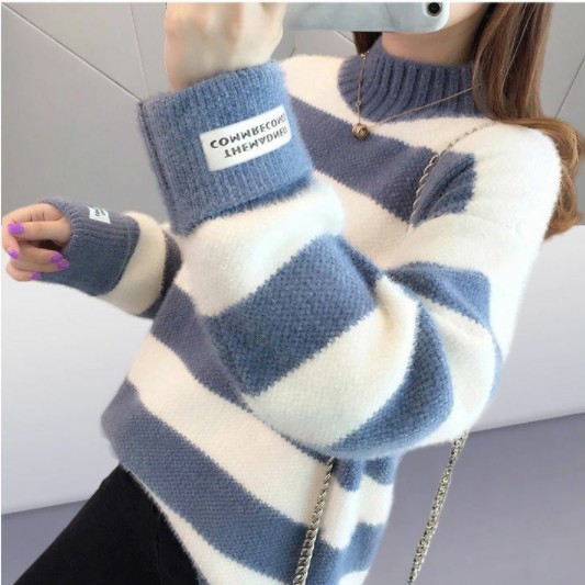 Áo Len Kẻ Nữ Thời Trang Hàn Quốc Dày Dặn Ấm | BigBuy360 - bigbuy360.vn
