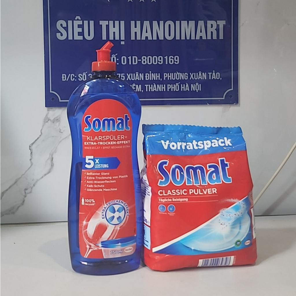 Nước làm bóng somat 750ml + Bột rửa bát somat 1.2kg + muối rửa bát somat 1.5kg, combo bột muối bóng somat dùng cho máy