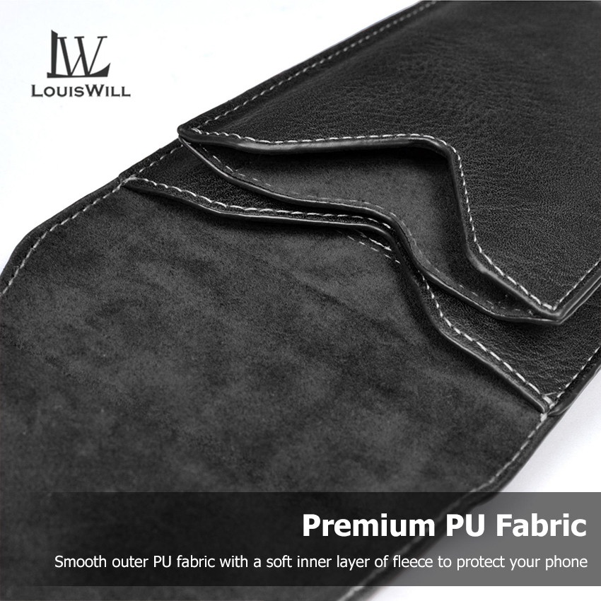 Túi đựng điện thoại LOUISWILL bằng da PU 2 ngăn gắn thắt lưng cho nam 6.5 inch