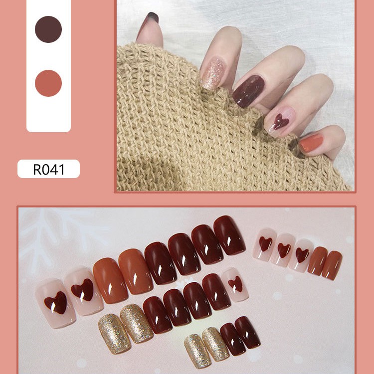 Bộ nail móng taygiả trang trí 3D 24 miếng có keo kèm theo xinh xắn R041-R060 chống thấm nước