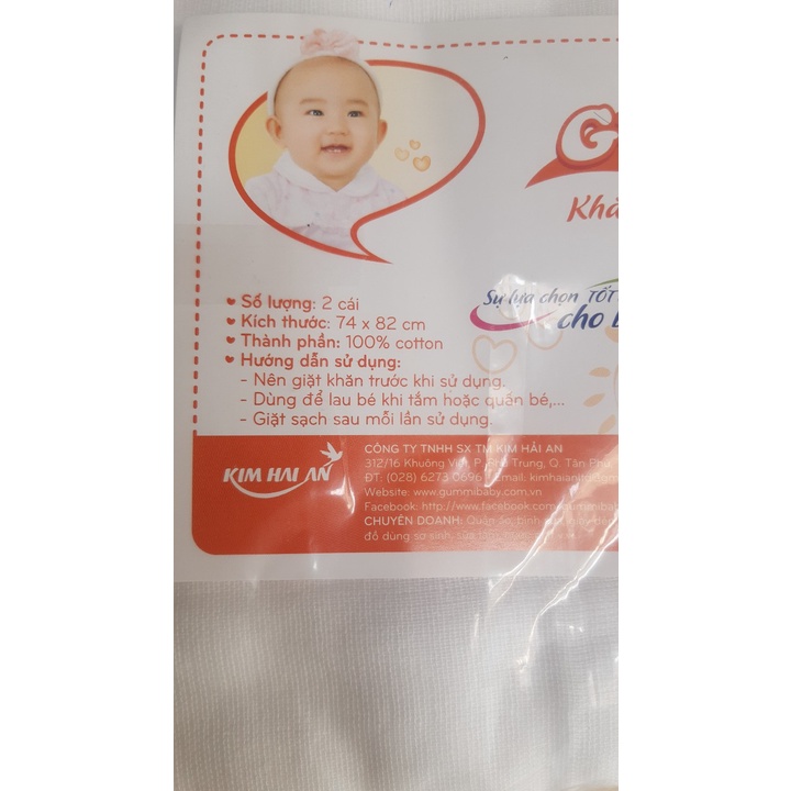 com bo 2 Khăn tắm vải mùng 4 lớp cotton mềm cho bé (74x8cm)