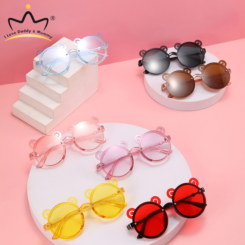 Kính Chống Tia UV Hình Gấu Hoạt Hình Dễ Thương Thời Trang Mùa Hè Dành Cho Trẻ Em Đi Chơi Ngoài Trời