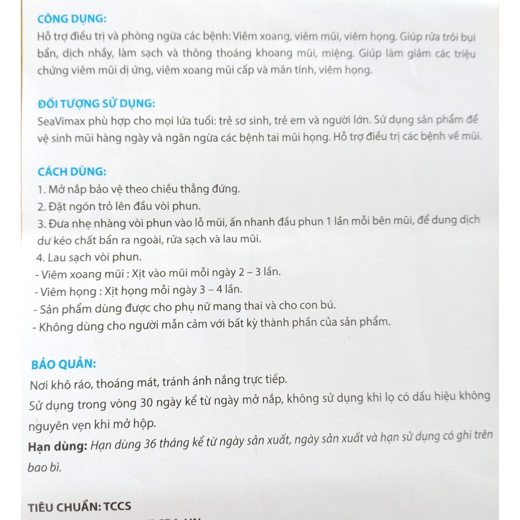 Xịt Họng SeaVimax - Vệ Sinh Họng, Mũi - Giúp Rửa Trôi Bụi Bẩn, Dịch Nhầy, Làm Sạch Và Thông Thoáng Khoang Mũi, Miệng