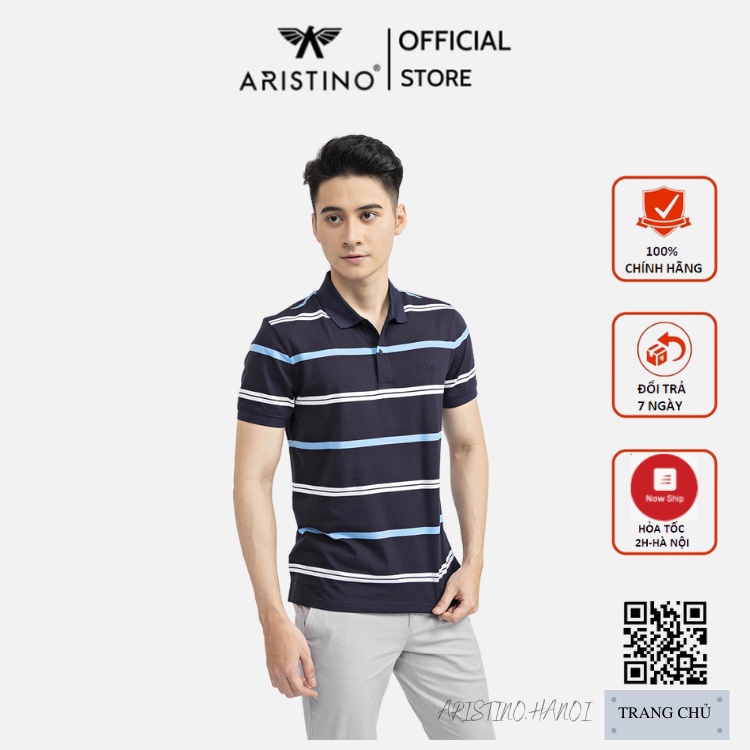 Áo Thun Polo Nam ARISTINO Tay Ngắn, Cổ Bẻ Họa Tiết Kẻ Ngang Cao Cấp Aps047S1