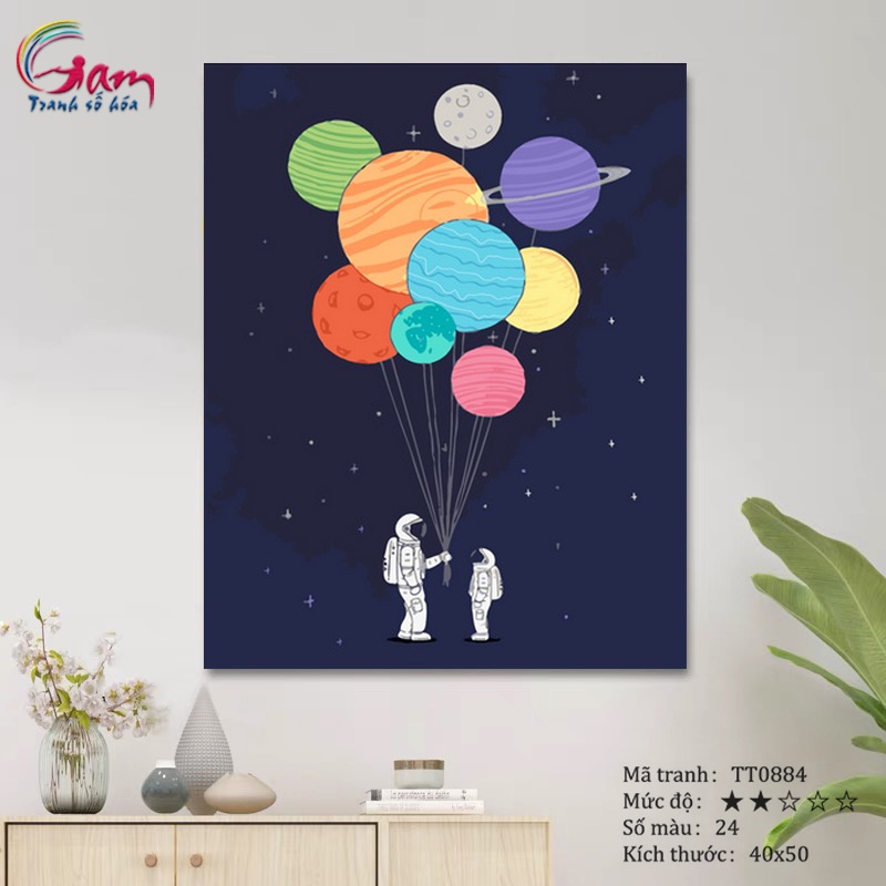 Tranh tô màu theo số phi hành gia du hành căng khung 40x50cm TT0884