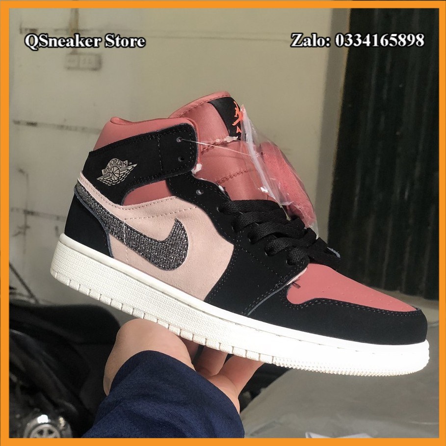 ✔️Giày Jordan 1 Mid Dusty Pink Đen Hồng Fullbox Tặng Dây✔️