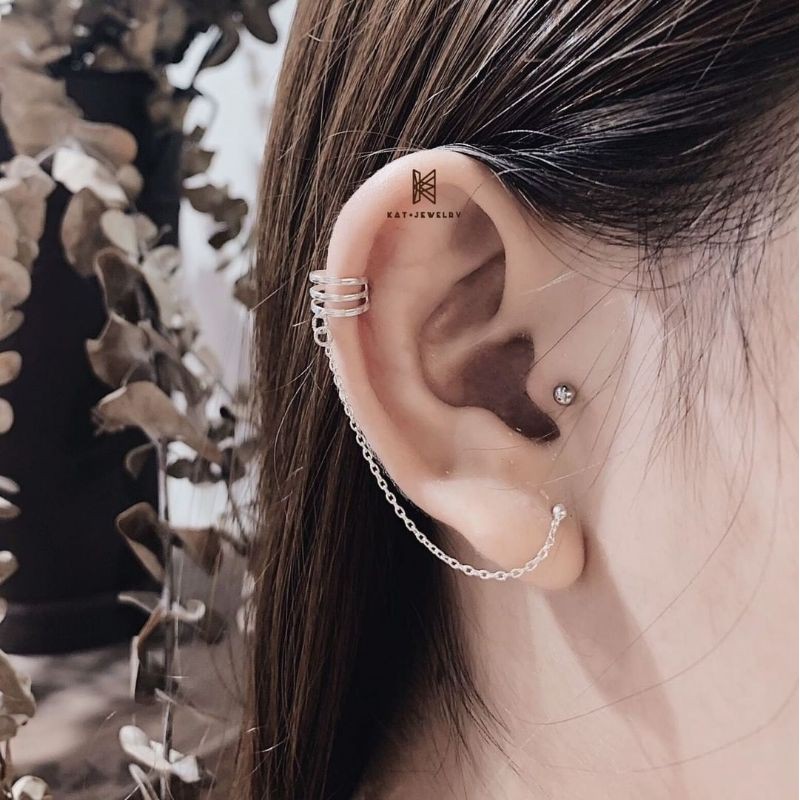 Tặng kèm hộp quà + chốt đeo - Khuyên tai kẹp vành earcuff bạc