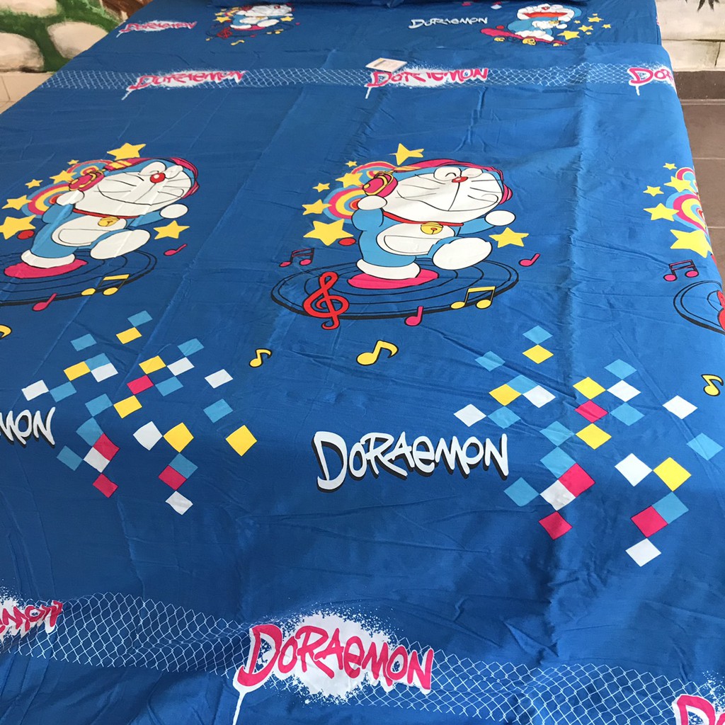 Bộ chăn ga gối  Sông Hồng 1.6m x 2m chất cotton, hình Doraemon