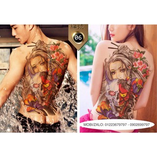 Hình xăm dán kín lưng cao cấp cô gái mặt quỷ màu 34x48cm
