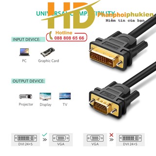 Cáp chuyển dvi 24+5 sang vga 1.5m ugreen 11617 hàng chính hãng