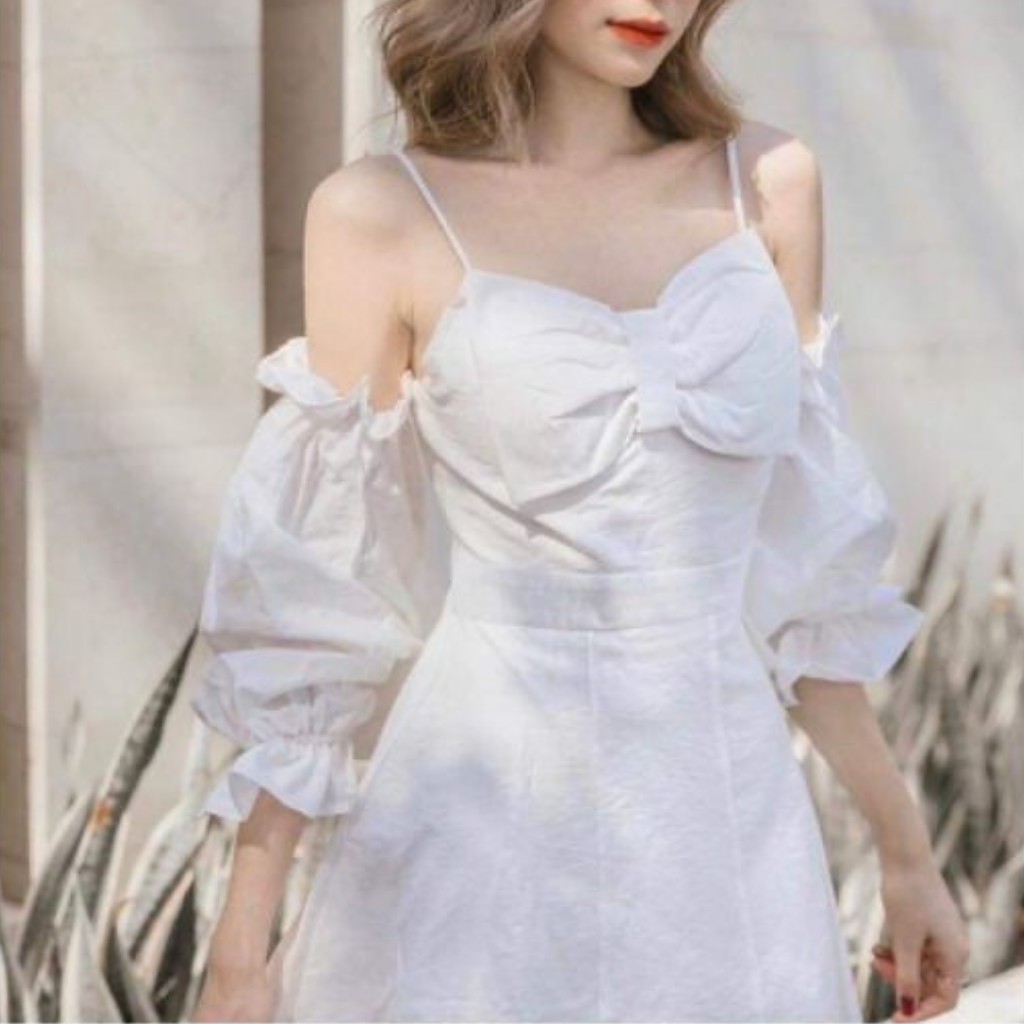 Đầm trắng trễ vai so cute phiên bản nơ ngực | BigBuy360 - bigbuy360.vn