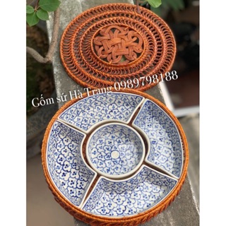 KHAY ĐỰNG BÁNH KẸO MỨT TẾT ĐỒ ĂN GỐM SỨ BÁT TRÀNG CAO CẤP VẼ THỦ CÔNG