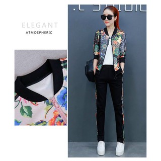 Đồ bộ thu đông nữ in họa tiết hoa sang trọng có bigsize, đồ bộ mặc nhà mùa đông, đồ bộ quần dài áo tay dài khóa kéo