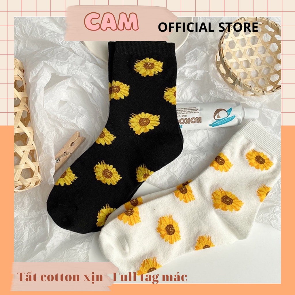 TẤT CAO CỔ NAM VỚ CAO CỔ NỮ TẤT VỚ VINTAGE UNISEX TẤT ĐEN TRẮNG DÁIY TẤT HOA CÚC