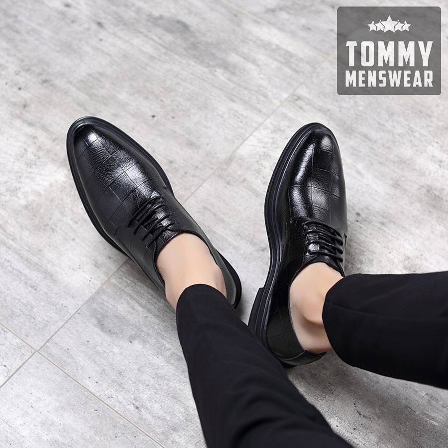 Giày Nam Đen Công Sở Cao Cấp Phong Cách TOMMY Giày Derby Nam Da Bò Thật Hàn Quốc Vân Caro GD90